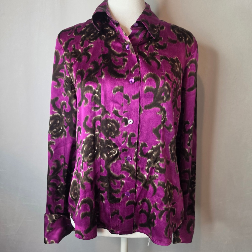 Linda Allard Ellen Tracy Magenta 100% Silk Button Down Blouse  TEPU3526 M092